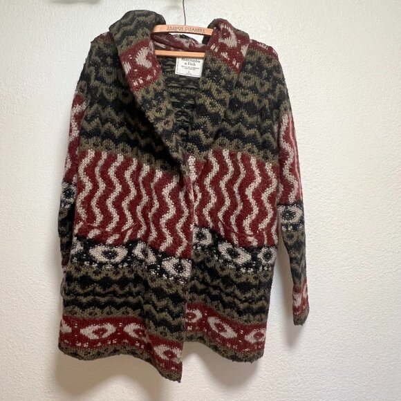 Abercrombie & Fitch Alpaca Wool‎ Blend Hooded Long Open Front Cardigan Sweater L - Picture 1 of 10